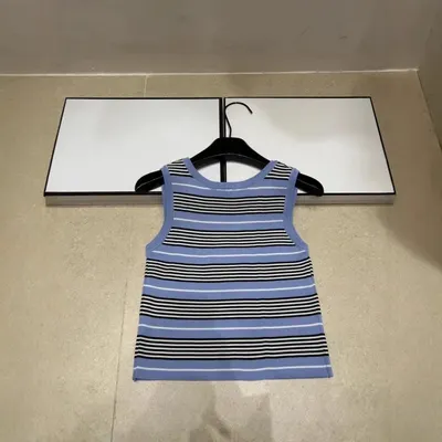 Striped Blue Knit Sleeveless Top