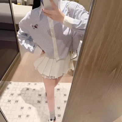 Striped Blue White Long Sleeve Shirt Blouse
