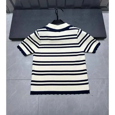 Striped Knit Short Sleeve Navy White Casual Top