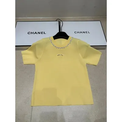 Chanel Yellow Knit T-Shirt With Pearl Trim