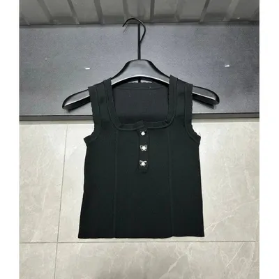 Knit Sleeveless Black Buttoned Top