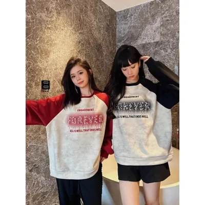 Unisex Raglan Sweatshirt Gray Red Black Casual