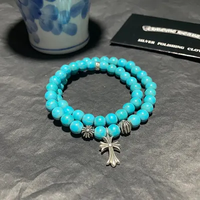 Turquoise Bead Bracelet Blue Religious Charm