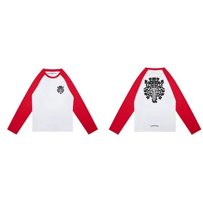 Crown Of Thorns Raglan Red White Graphic Long Sleeve T-Shirt