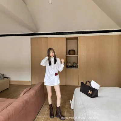 White Long Sleeve Shirt Dress Casual Style
