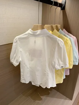 Cotton Short Sleeve White Casual Blouse