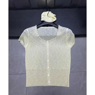 Knitted Button Up Cream Casual Top