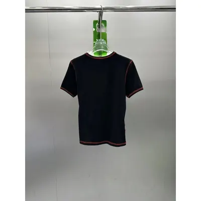 Black Ribbed Short Sleeve T-Shirt With Red Trim Casual Top