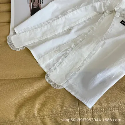 White Lace Trim Blouse Feminine Top
