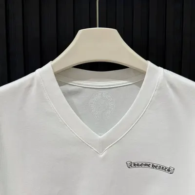 Chrome Hearts V Neck White Casual T-Shirt