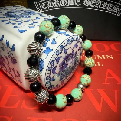 Chrome Hearts Beaded Green Black Silver Bracelet