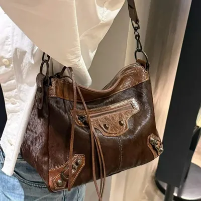 Leather Crossbody Bag Brown Vintage Style