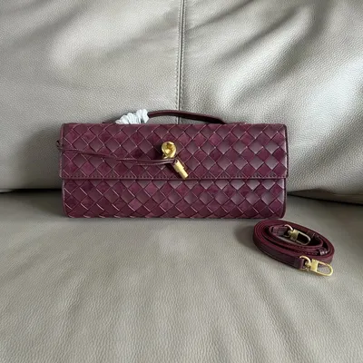 Bottega Veneta Intrecciato Burgundy Leather Clutch