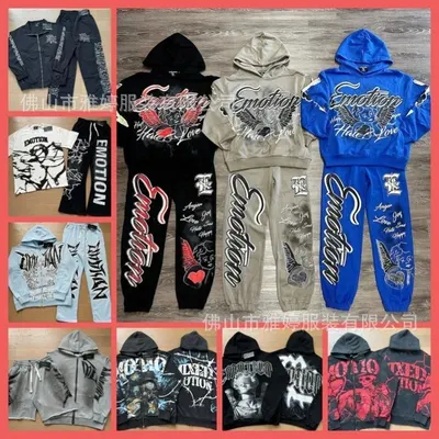 Emotion Hoodie Set Black Graphic Streetwear
