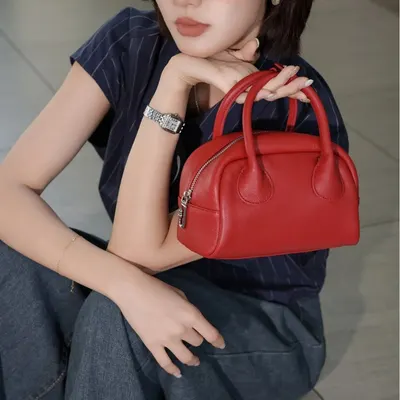 Red Leather Mini Top Handle Bag Fashion