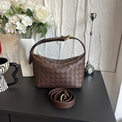 Woven Leather Brown Handbag Fashion