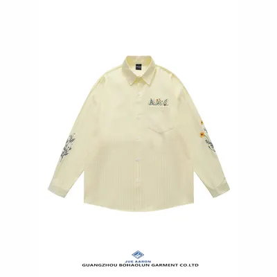Jue Aaron Embroidered Yellow Striped Casual Shirt