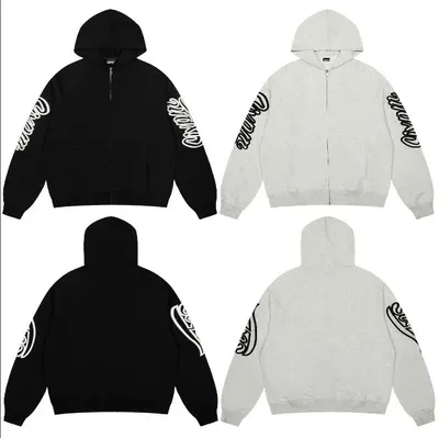 Unisex Zip-Up Hoodie Black And Gray Streetwear