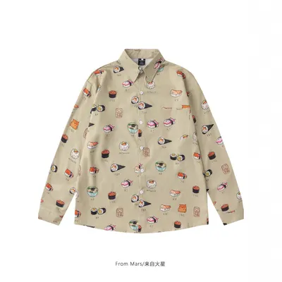 From Mars Sushi Print Beige Casual Shirt