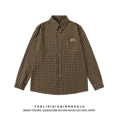Taolidiquqingbaoju Checkered Brown Casual Shirt