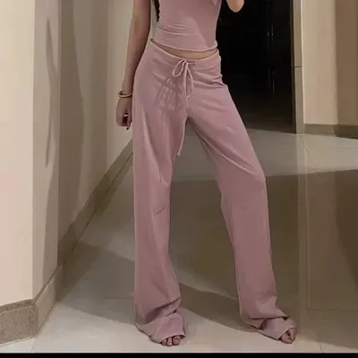 Pink Wide Leg Sweatpants Casual Lounge Pants