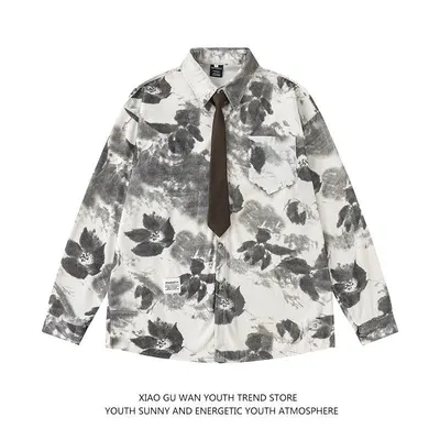 Xiao Gu Wan Floral Print White Casual Shirt