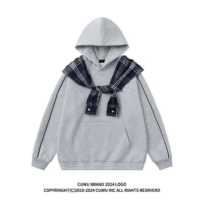Cuwu Hoodie Gray Plaid Collar Style