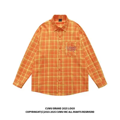 Cuwu Brand Plaid Orange Long Sleeve Shirt