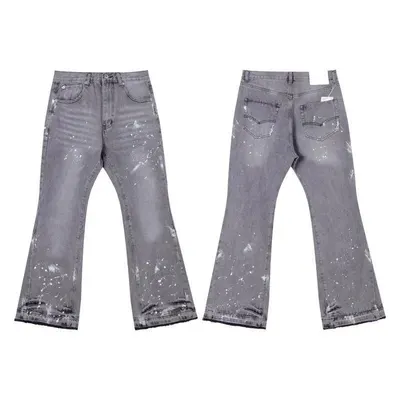 Gray Paint Splatter Flared Jeans