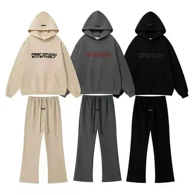 Fear Of God Essentials Hoodie Set Beige Casual Tracksuit