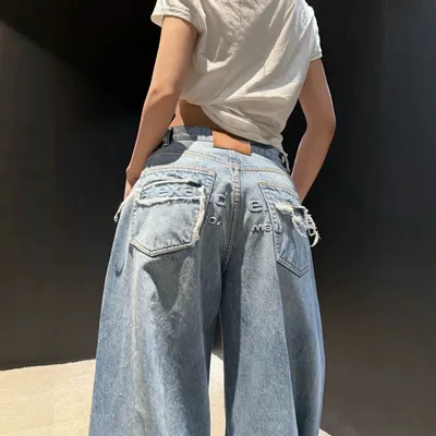Denim Wide Leg Light Blue Casual Pants