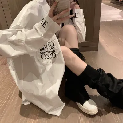 White Oversized Shirt Black Letter Print Casual Top
