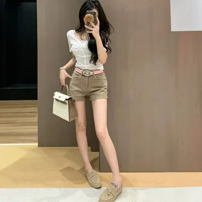 Unbranded Khaki Cotton Shorts Casual Style