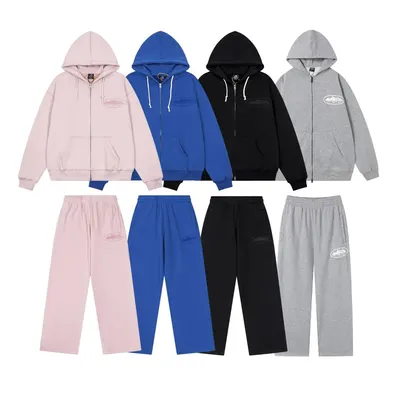 Basic Zip-Up Hoodie Set Pink Casual Tracksuit