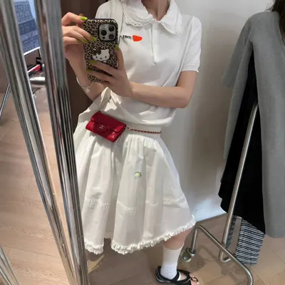 White Collar Polo Shirt White Casual Top