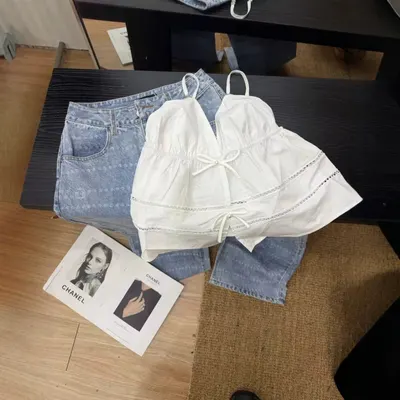 White Lace Trim Crop Top Casual Women's Top