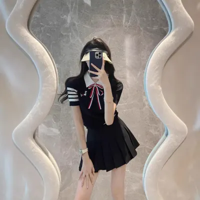 Sailor Style Black Knit Top With Ribbon Collar