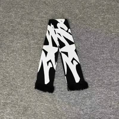 Abstract Pattern Black White Knit Scarf