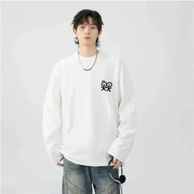 White Long Sleeve T-Shirt With Cartoon Print Casual Style