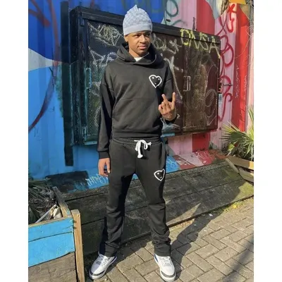 Black Heart Print Hoodie Black Casual Sweatshirt