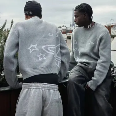 Futura Star Pattern Gray Crewneck Sweater