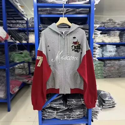 Moscore Zip Hoodie Gray Red Casual Jacket