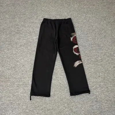 Black Embroidered Floral Sweatpants Casual
