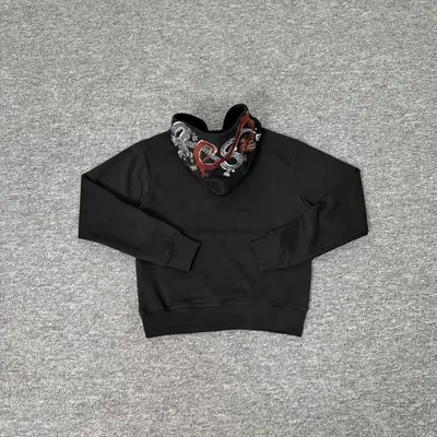 Black Embroidered Dragon Hoodie Casual Sweatshirt