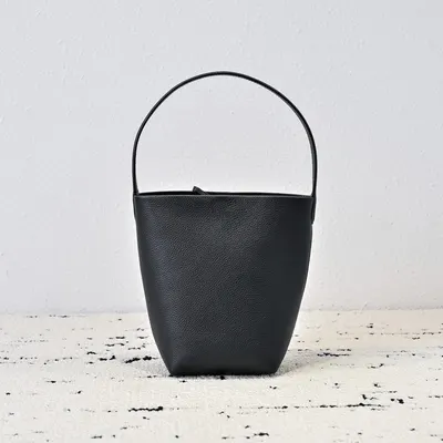 Leather Bucket Black Minimalist Tote Bag