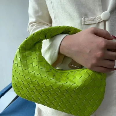 Woven Leather Green Handbag Fashion