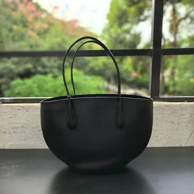 Leather Tote Bag Black Minimalist Handbag
