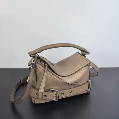 Leather Crossbody Bag Beige Minimalist Style