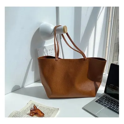 Leather Tote Bag Brown Minimalist Style