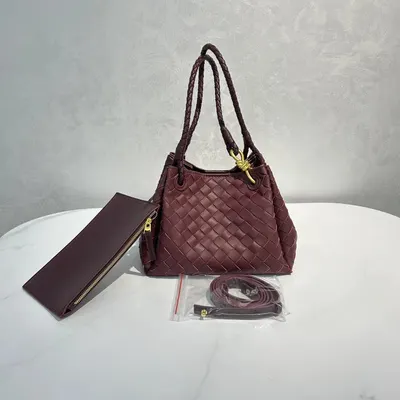Bottega Veneta Intrecciato Burgundy Leather Tote Bag
